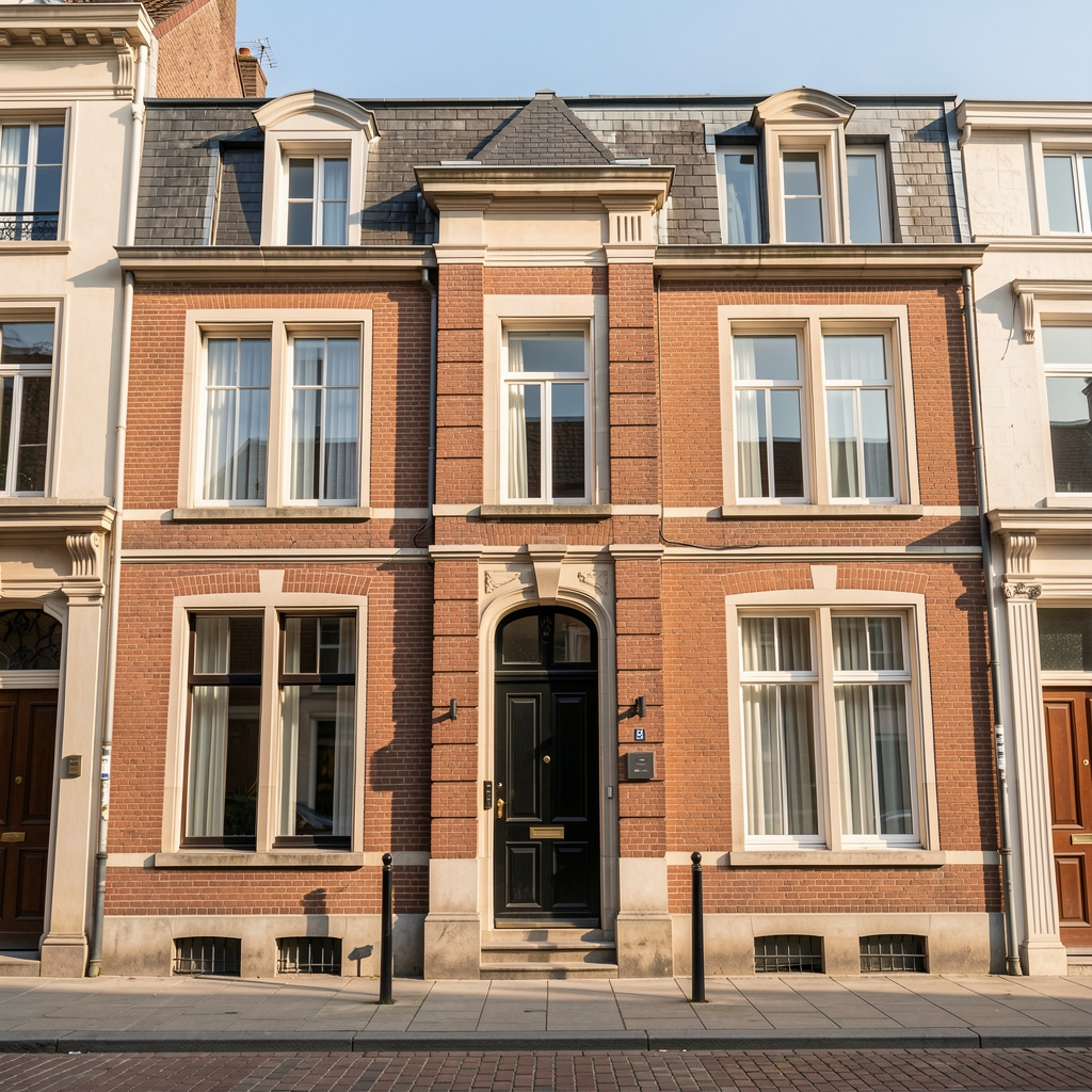 Façade d'un immeuble haussmannien parisien typique de la rue du Cherche-Midi dans le 6e arrondissement