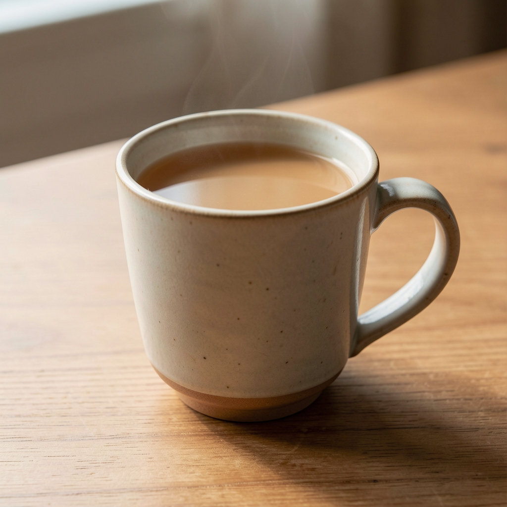 Tasse en céramique remplie d'une infusion chaude au gingembre et citron posée près de tranches d'agrumes